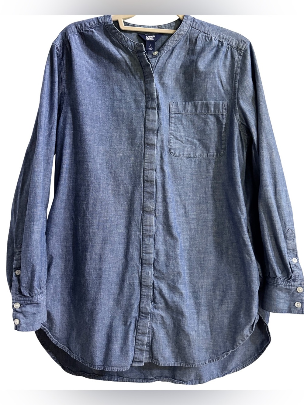 Classic Lands' End Women's Indigo Chambray Button-Down tunic w/pockets!